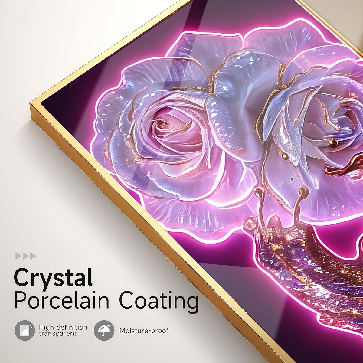 3 Counts Aluminum Alloy Framed Painting, Neon Glowing Roses And Petals Pictures, Home Decoration For Living Room, Bedroom, Office, Restaurant, Hallway Wall Decor, Odorless Print Artwork, Luxury Perfect Gift For Friends And Family