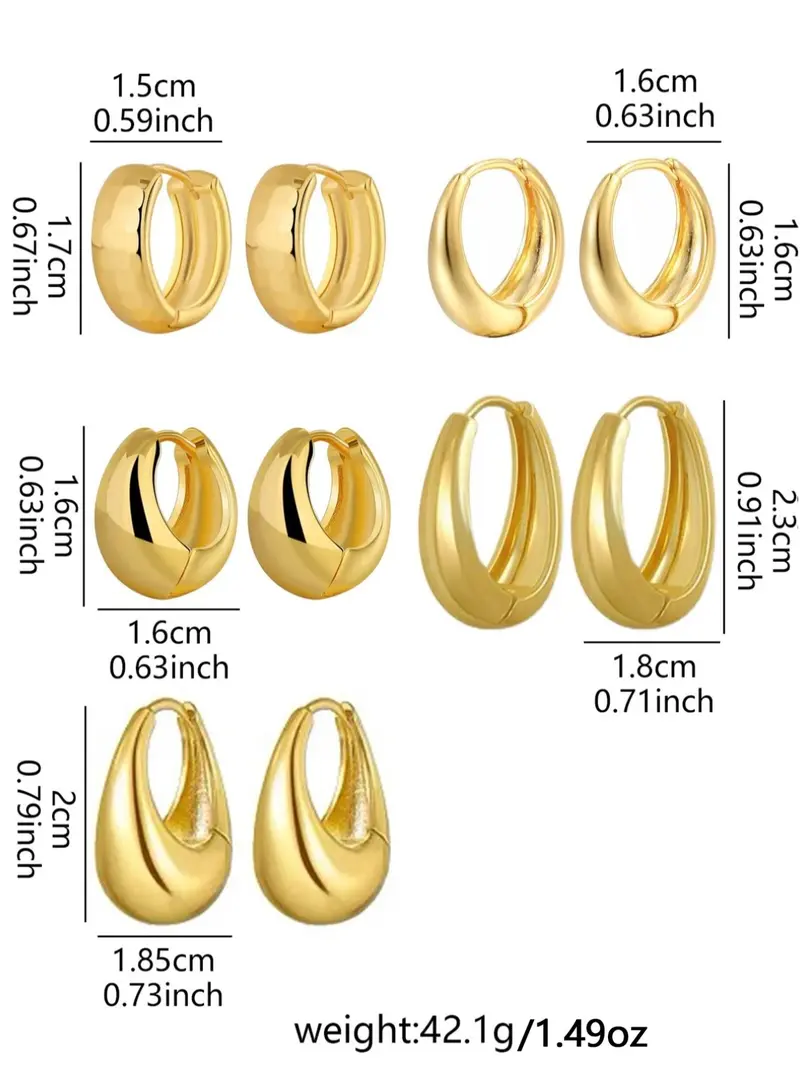 5 Pairs Vintage Elegant High-End Simple Fashion Metal Texture Geometric Design Women's Daily Commute Earrings Set, Stylish Ear Cuffs