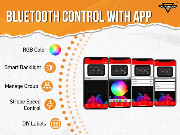 AUXBEAM AS-600 Slim Car Switch Panel with Remote APP Control 6 Gang RGB Backlight 3 Modes Waterproof IP65