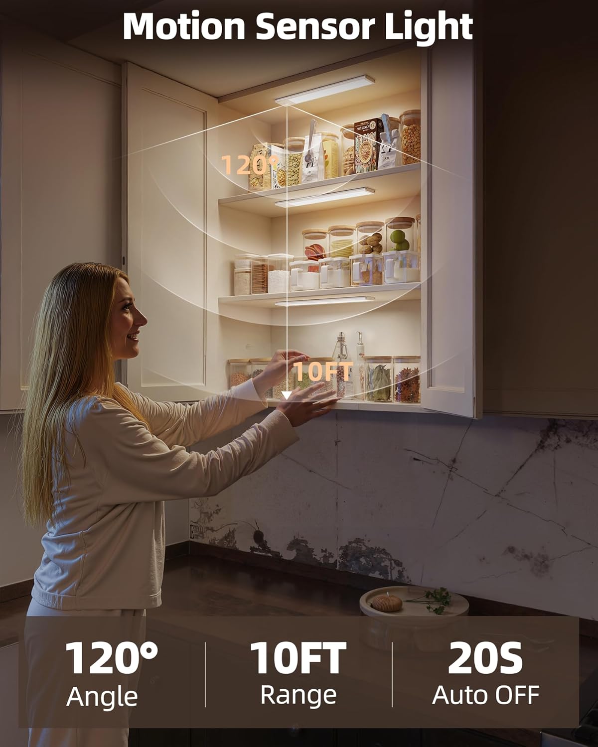 Under Cabinet Lights,Motion Sensor Night Light Indoor, USB Rechargeable Light,Easy installation Dimmable Lights for Kitchen,Wardrobe,Pantry, Closet,Coffee Corner,Bathroom,Stairs,Hallway,Sink Cabinet,Laundry Room,Tool Room,Garage,Fridge