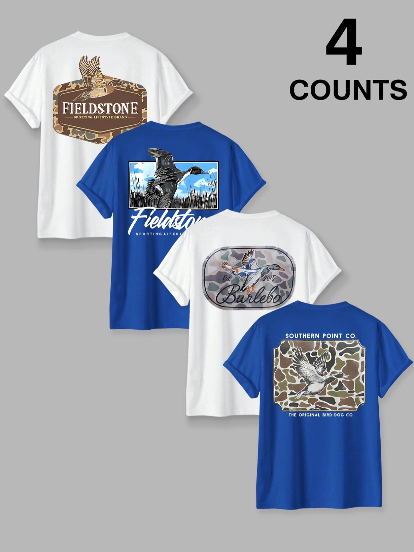 Men's 4 Pack Duck Hunting Graphic T-Shirts, Outdoor Sporting Lifestyle Tees, Casual Fitted Short Sleeve Shirts for Hunting & Daily Wear