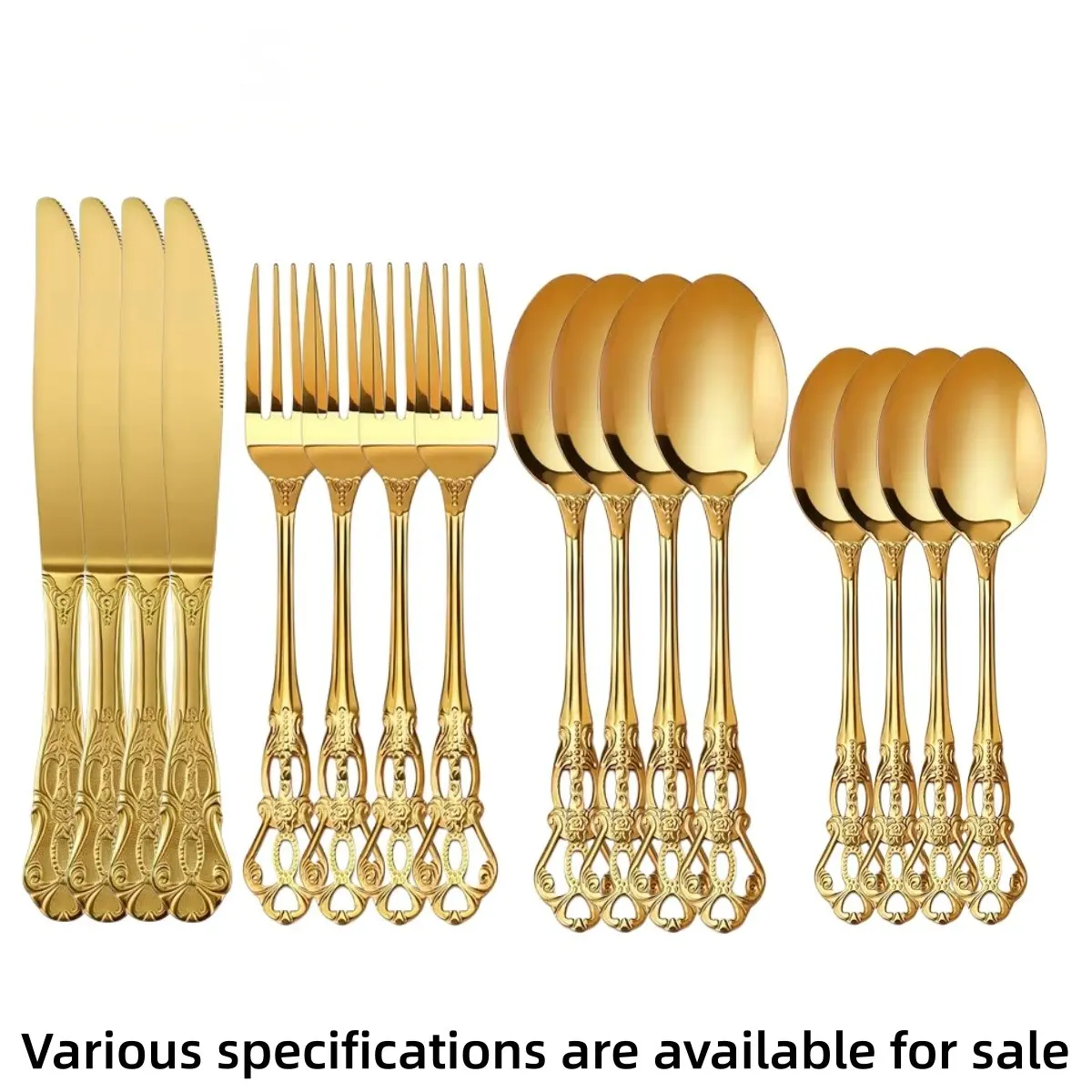 16-piece set of embossed gold-plated stainless steel cutlery set, restaurant-grade mirror-polished gold knife, fork, spoon, Western-style tableware, dishwasher-washable, Christmas table decoration, kitchen utensils, gift set, Forks Spoons And Knives Set
