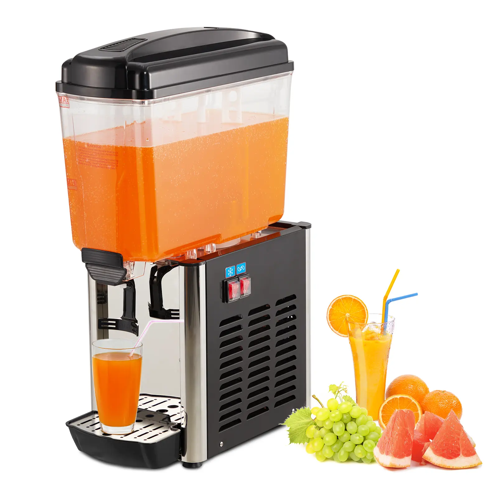 4.8 Gal 304 Food-Safe Stainless Steel Single Tank Commercial Beverage Dispenser - 200W, Thermostatic Control - For Restaurants, Catering, Rectangular