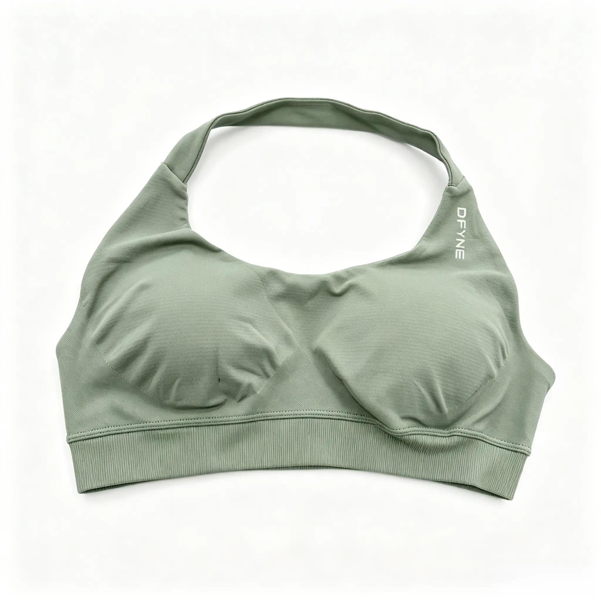 DFYNE Women's Seamless Halter Sports Bra - High Impact Padded Yoga Bralette Backless Workout Crop Top (Multi-Color Options)