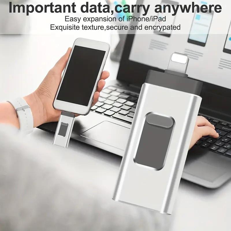 4-in-1 External Flash Drive for iPhone & Type-C & Android & Computer, USB 3.0 Memory Stick Photo Stick Thumb Drive, Photo & File Backup with App, Portable OTG PenDrive, 64GB 128GB 256GB 512GB 1TB, Christmas Gift for Boyfriend & Husband & Wife