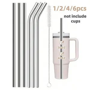 1/2/4/6PCS Extra Long Stainless Steel Reusable Metal Straws with Cleaning Brush - Perfect for Stanley 40oz & 30oz Tumbler, Eco-Friendly Replacement for Plastic Straws, Durable and Easy to Clean, Hot Selling Sustainable Accessories