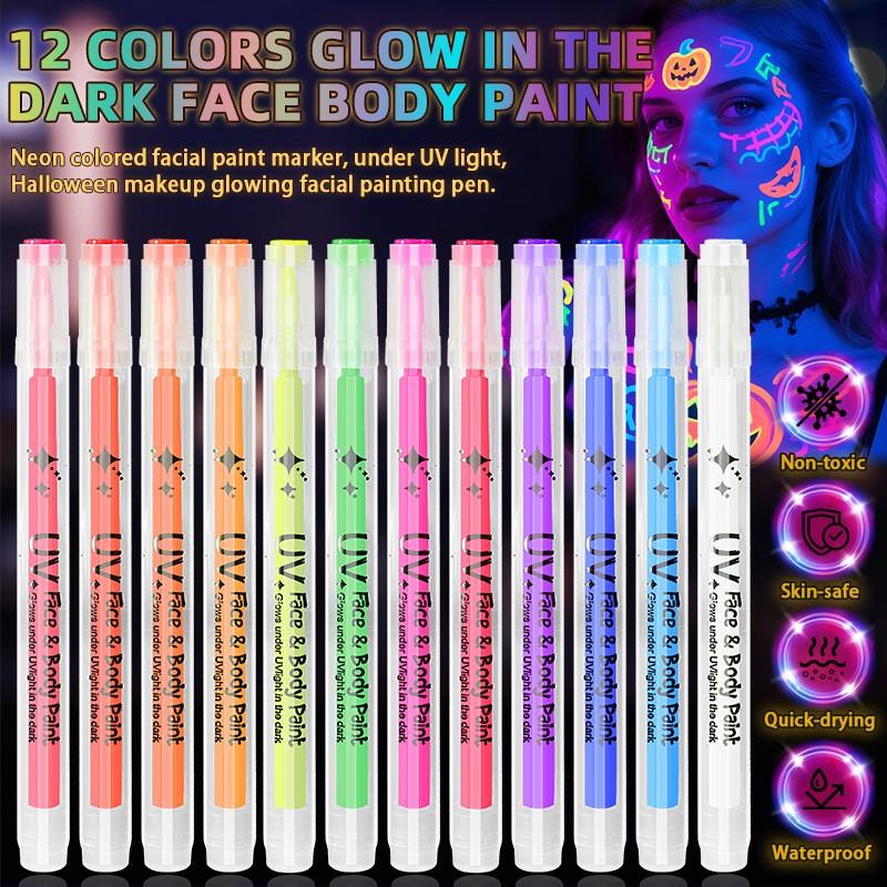 2026 new 12-color glowing night light pen, high-contrast fluorescent painting pen, evenly colored without smudging, night light body and face painting pen, night light party party creative graffiti pen, party atmosphere glowing pen, night light, party sup