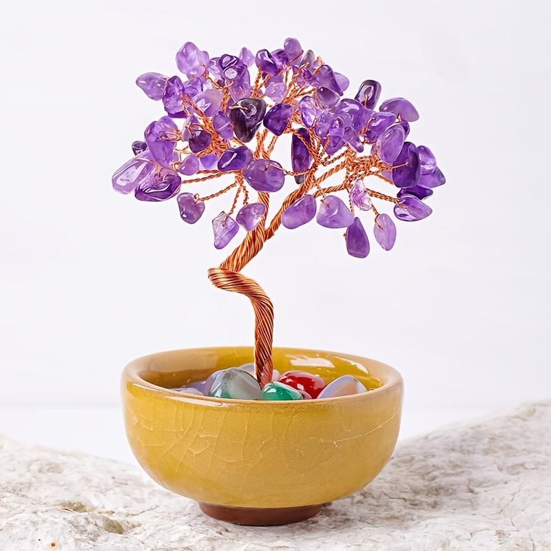 1 Piece Natural Crystal Pebble Treasure Pot Tea Cup Base Crystal Tree Citrine Money Tree Home Ornament Craft Artificial Wealth Tree