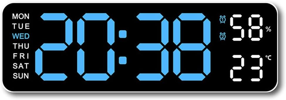 Digital Wall Clock Modern Large Display LED Technology Countdown Dimmer Date Week Temperature BlueMen Room Decor Partment Accessories,Electronic Wall Clock, Decorative Living Room Wall Clock, Light Set, Halloween Decor,Mount Switch