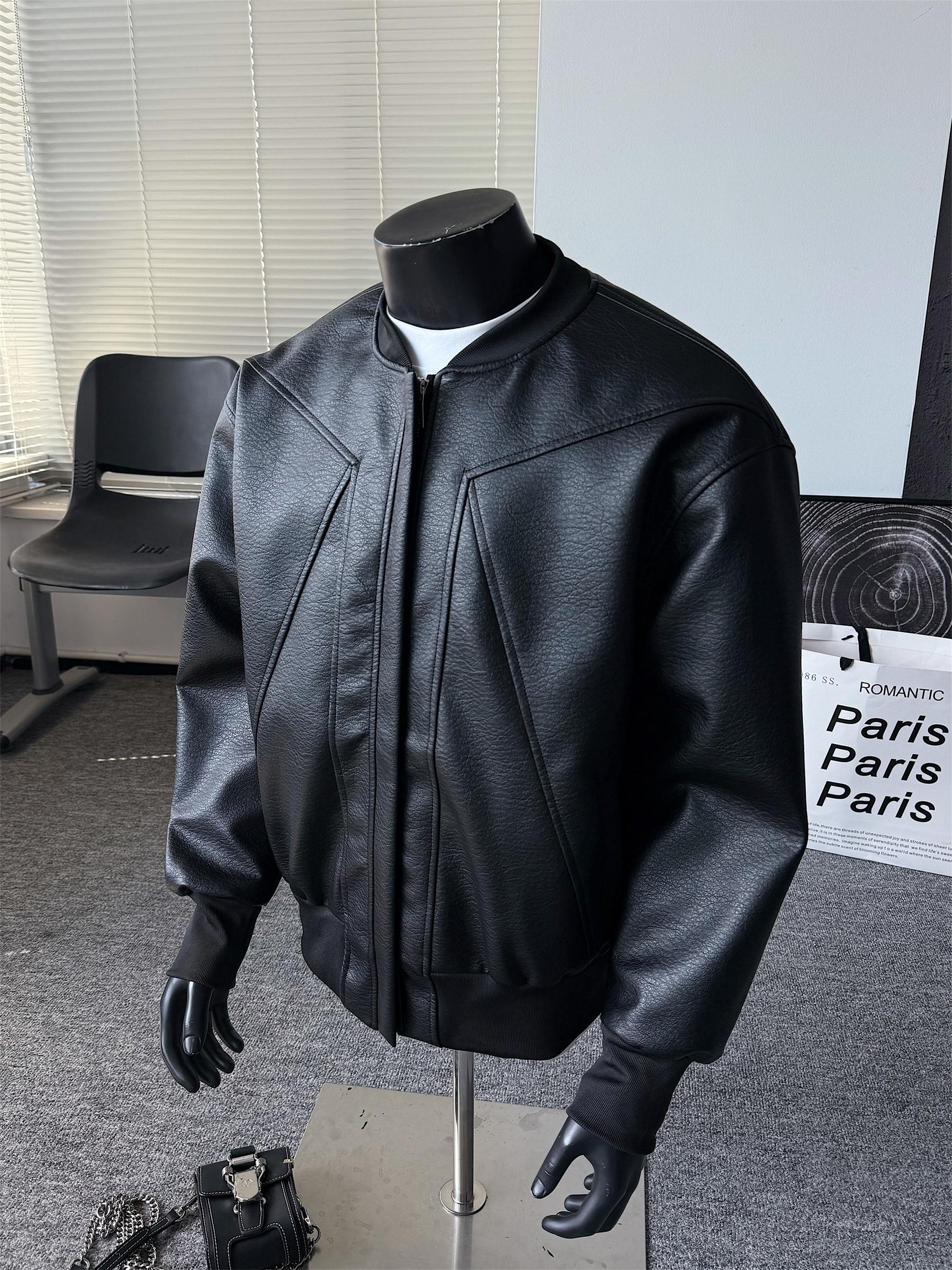 Men's Windproof Leather Jacket with Zipper Closure Solid Color Sport Style Pilot Motorcycle Model Multi-functional Outerwear Collared Neck Long Sleeve Fitted Casual Coats Men's Windproof Leather Jacket with Zipper Closure Solid Color Sport Style Pilot Motorcycle Model Multi-functional Outerwear Collared Neck Long Sleeve Fitted Casual Coats