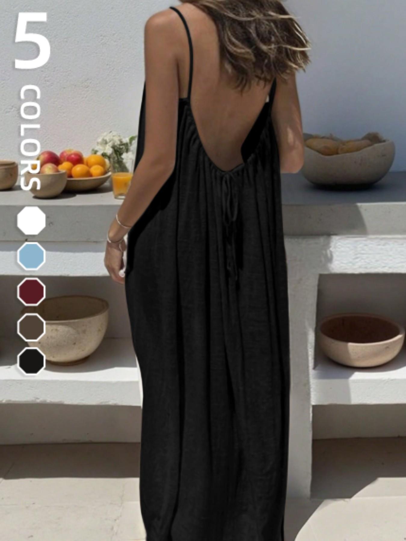 Women's Ruffled A-Line Jumpsuit, Sexy Cut-Out Backless Sleeveless Dress, Casual Home Wear Overall, Stylish and Comfortable
