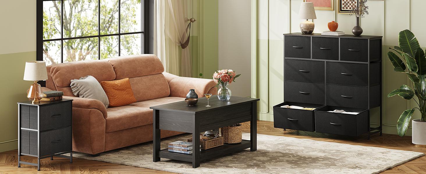 9-Drawer Dresser Organizer with Fabric Bins, Sturdy Steel Frame & Wood Top - Space-Saving Storage Tower for Bedroom, Closet, Hallway, Nursery - Easy Pull Handles, Modern White Design, Perfect for Home Organization