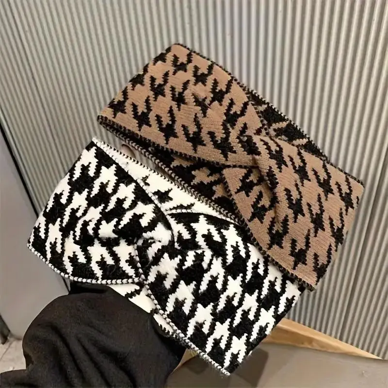 2-Piece Women's Elegant Vintage Knit Bird's Eye Pattern Headbands, Loose Elastic Cross Tie Hair Accessories, Perfect for Fall and Winter, Ideal for Back-To-School Christmas and Valentine's Day Gifts