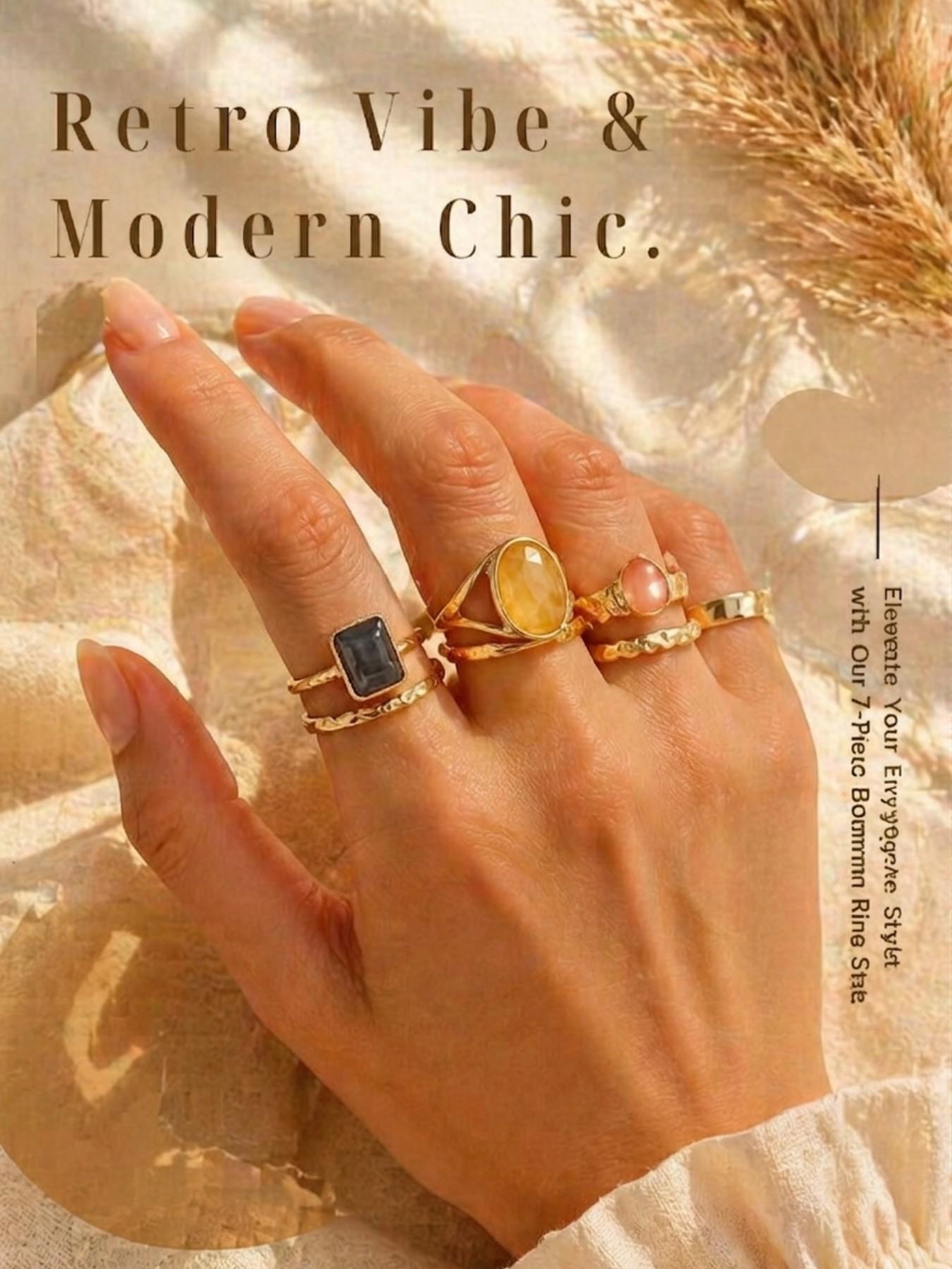 Vintage Gold Stacking Rings | Boho Chic Aesthetic Jewelry | Clean Girl Look Essentials | High-End Textured Rings for Girls