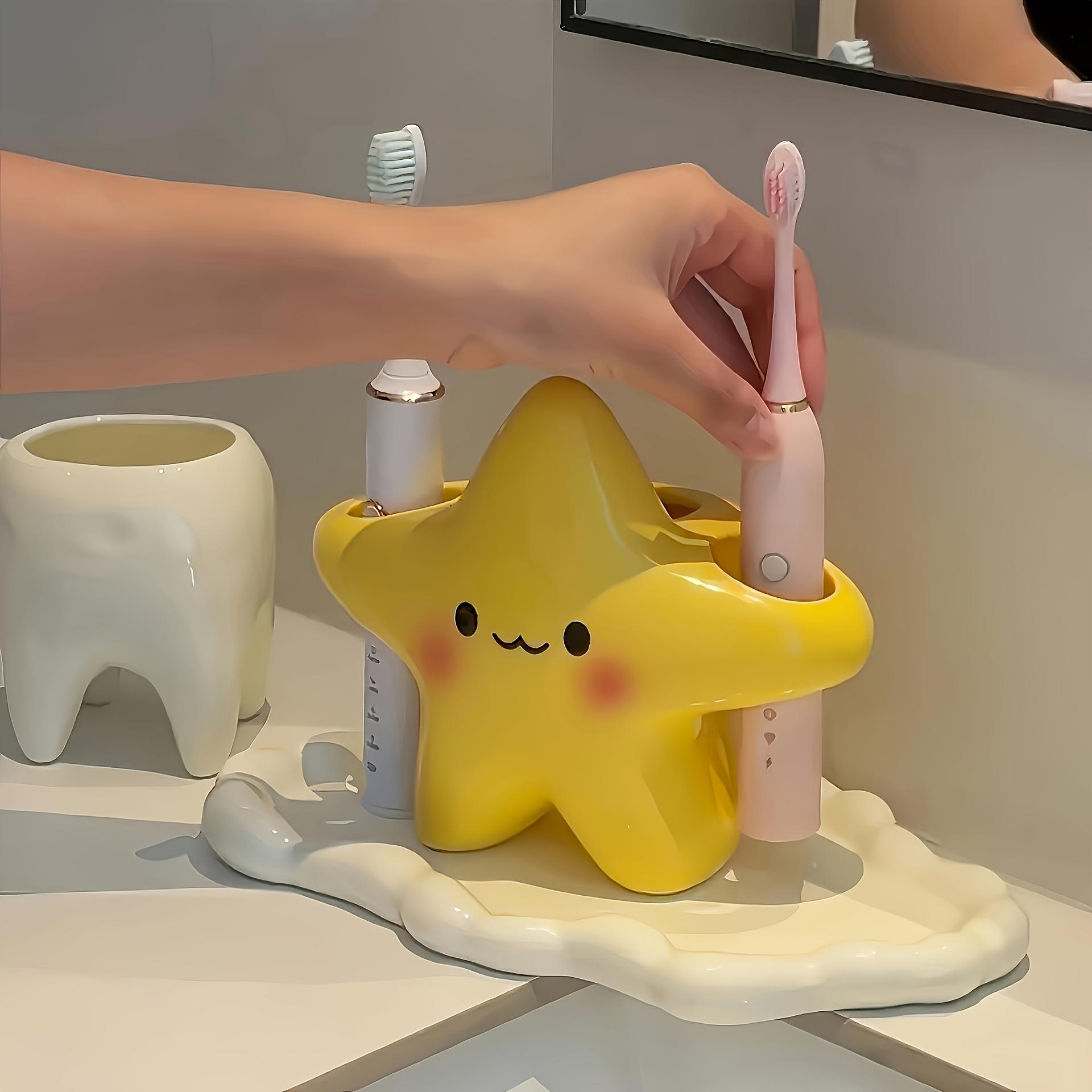 Large Star Design Toothbrush Holder Cute Smiley Shape Space Saving Bathroom Storage Stand For Manual & Electric Toothbrush