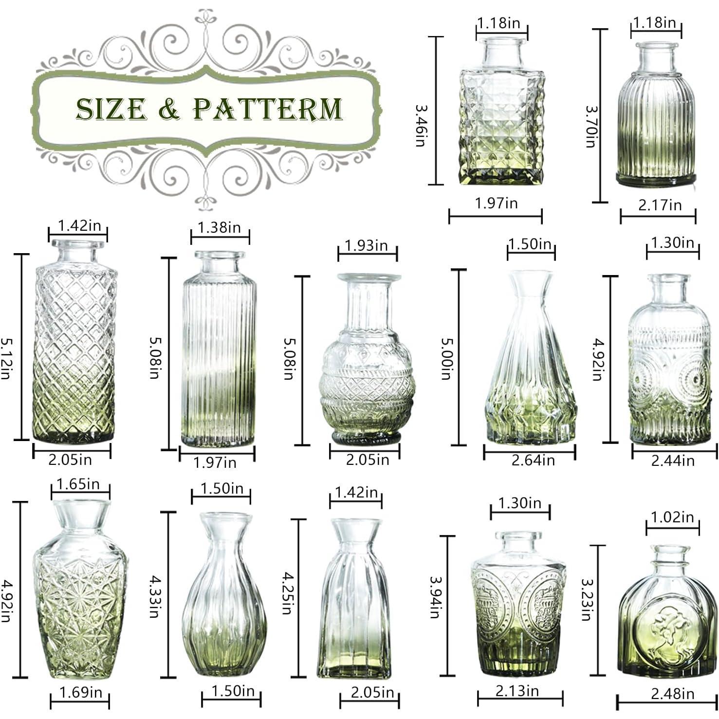 Bud Vases Set of 12,Glass Bud Vases in Bulk,Small Flower Vases for Centerpieces,Mini  Vase for Wedding,  Table Decor,Christmas,Party Decoration,Green