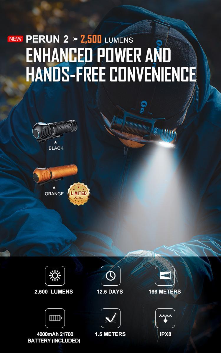 OLIGHT Perun 2 2500 Lumens Rechargeable Headlamp, Multi-Functional  MCC Waterproof Flashlight with Headband