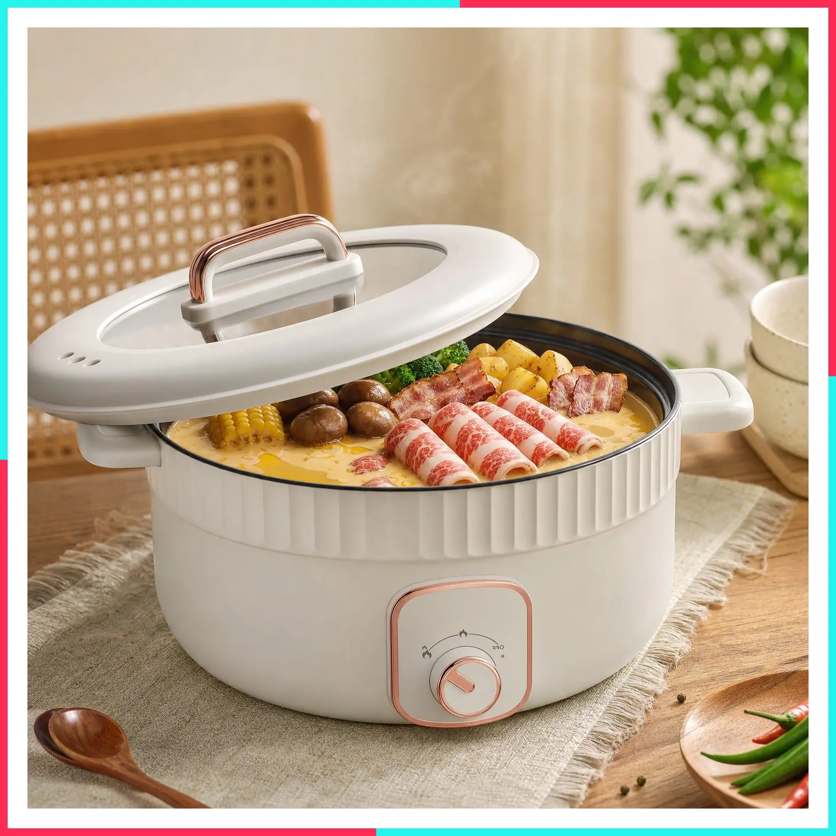 4.5L Electric Pot, 1200W Non-Stick Hot Pot with Dual Power Control