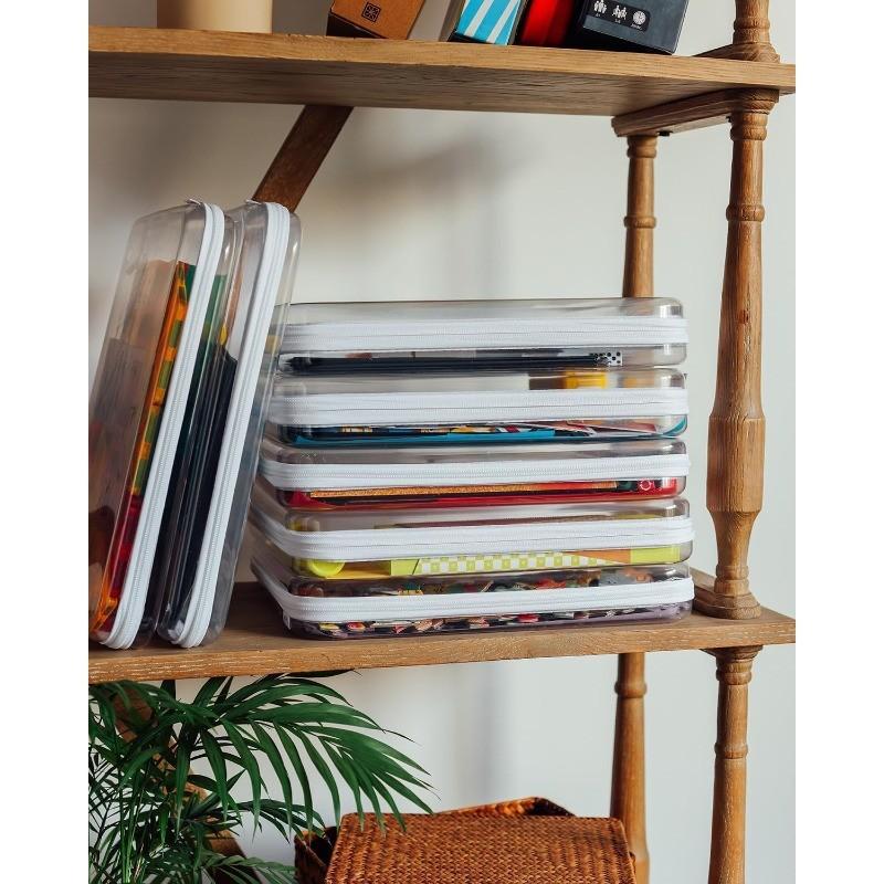 3-Pack Large Transparent Hard Shell Storage Boxes with Zipper Closure, Durable Plastic Game Organizer, Vintage Style for Home Office Craft Room