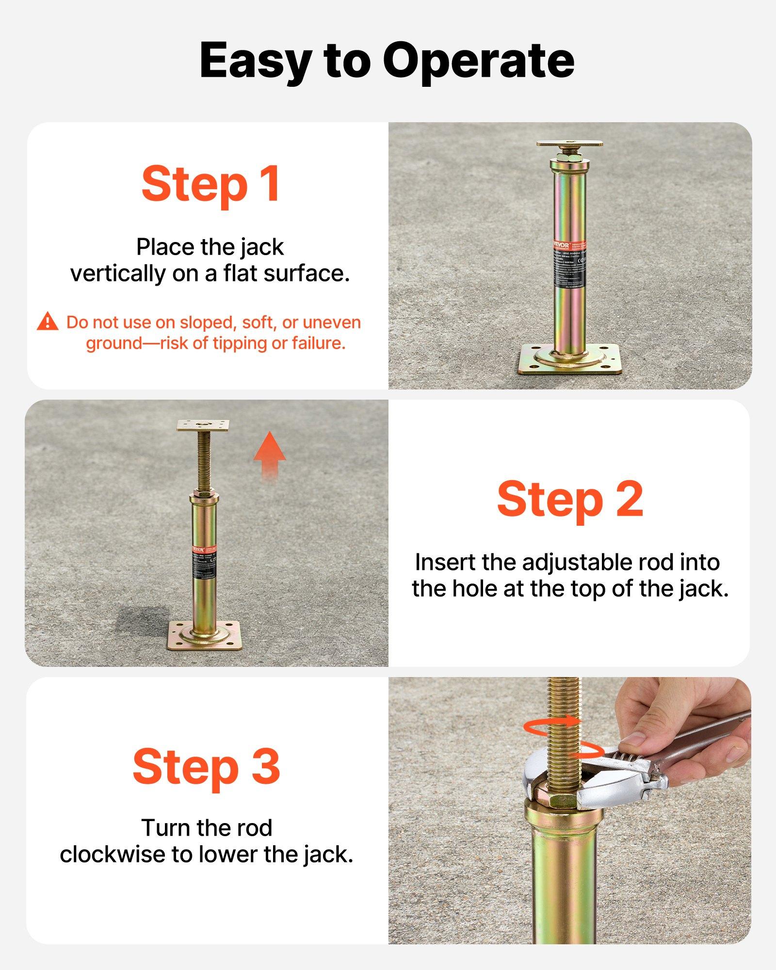 VEVOR House Floor Jacks, 4 Pack, 11.6"-16" Height Range, 2500 lbs Max Load Capacity Per Unit, Adjustable Support Beam Basement Jack Post for Leveling, Galvanized Telescoping Jack for Temporary Support