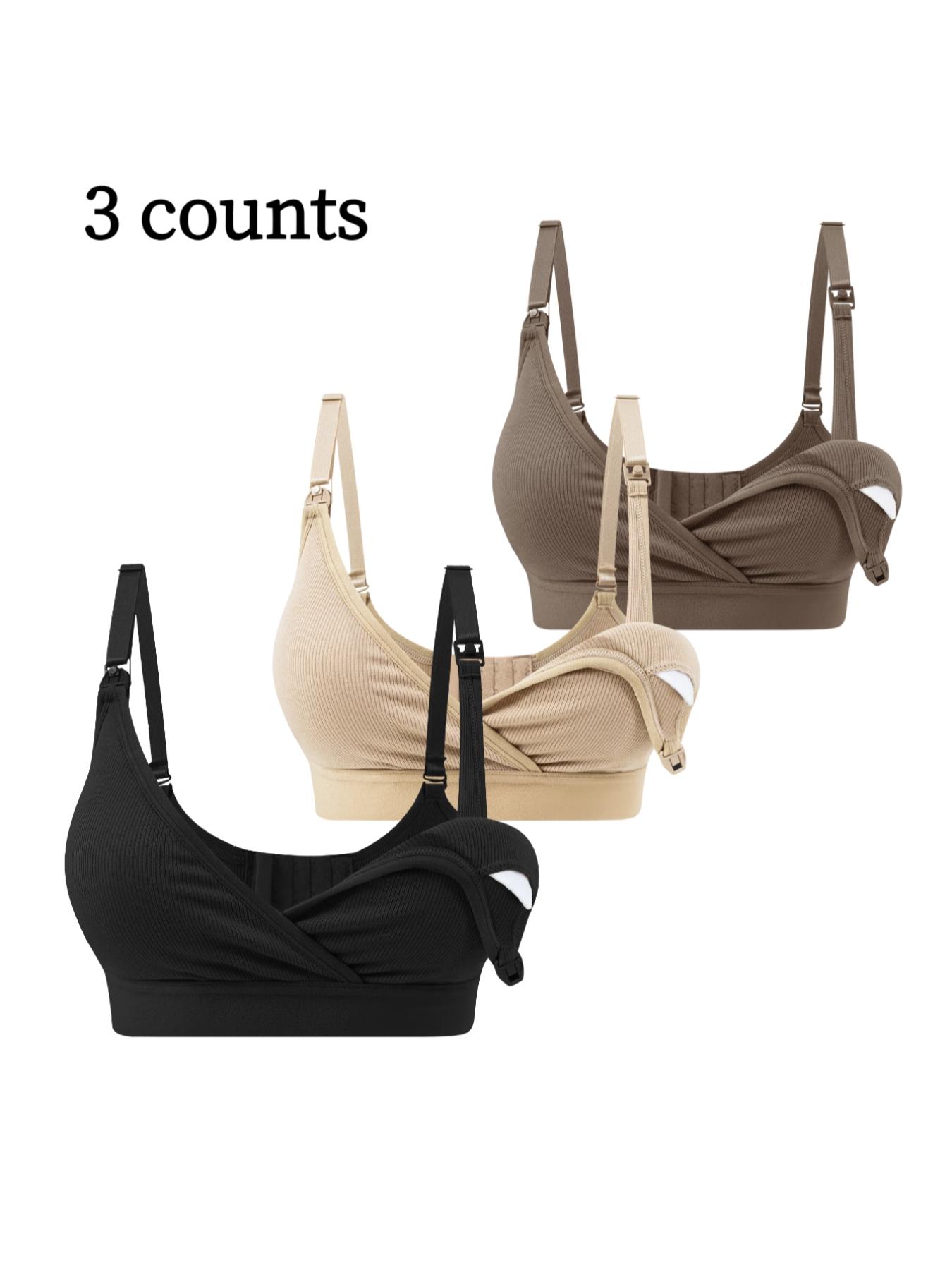 3 Pack Maternity Nursing Bras, Removable Pads, Soft Comfortable Breastfeeding Bra, Cross Feeding Design, Pregnancy Support, Maternity Solid Bra