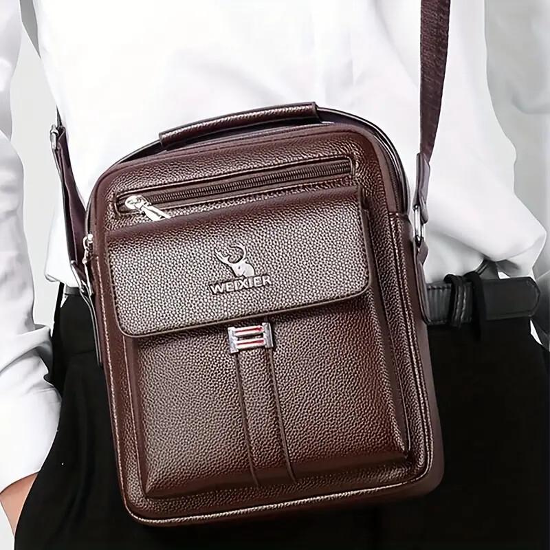 【Local Delivery】Maxoner Messenger Bag for Men Business Vintage Leather Sling Shoulder Purse Portable Travel Crossover Handbag Crossbody