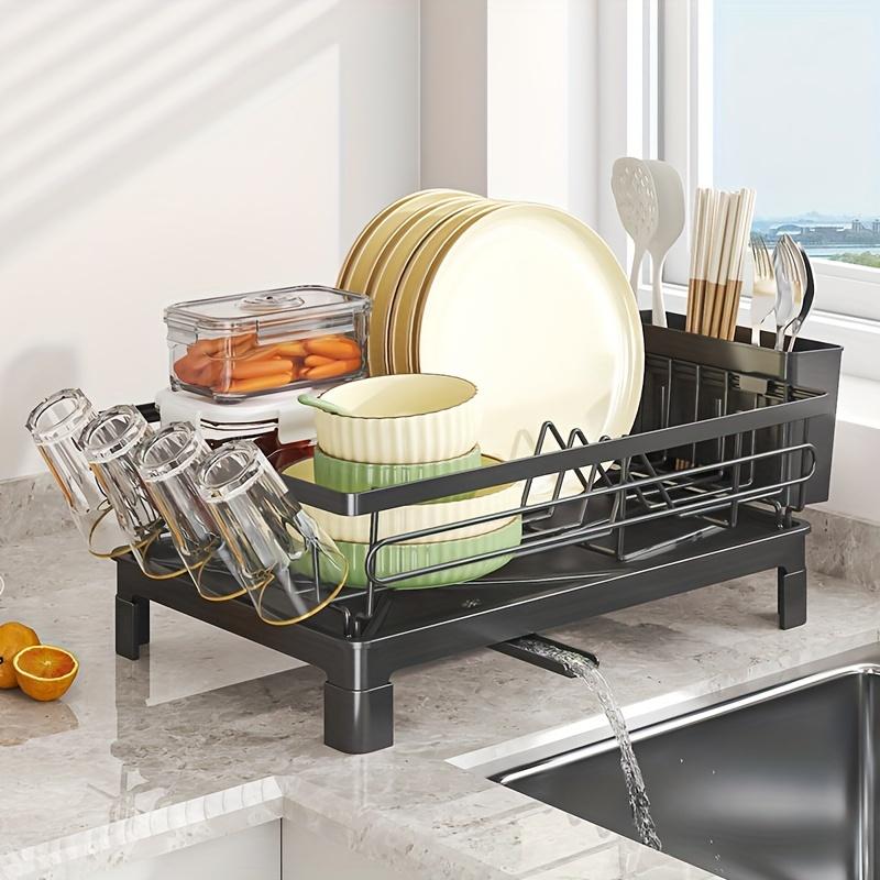 1 Set Black Kitchen Sink Drainer Rack Detachable Utensil Holder with Drainboard Countertop Dish Drying Organizer