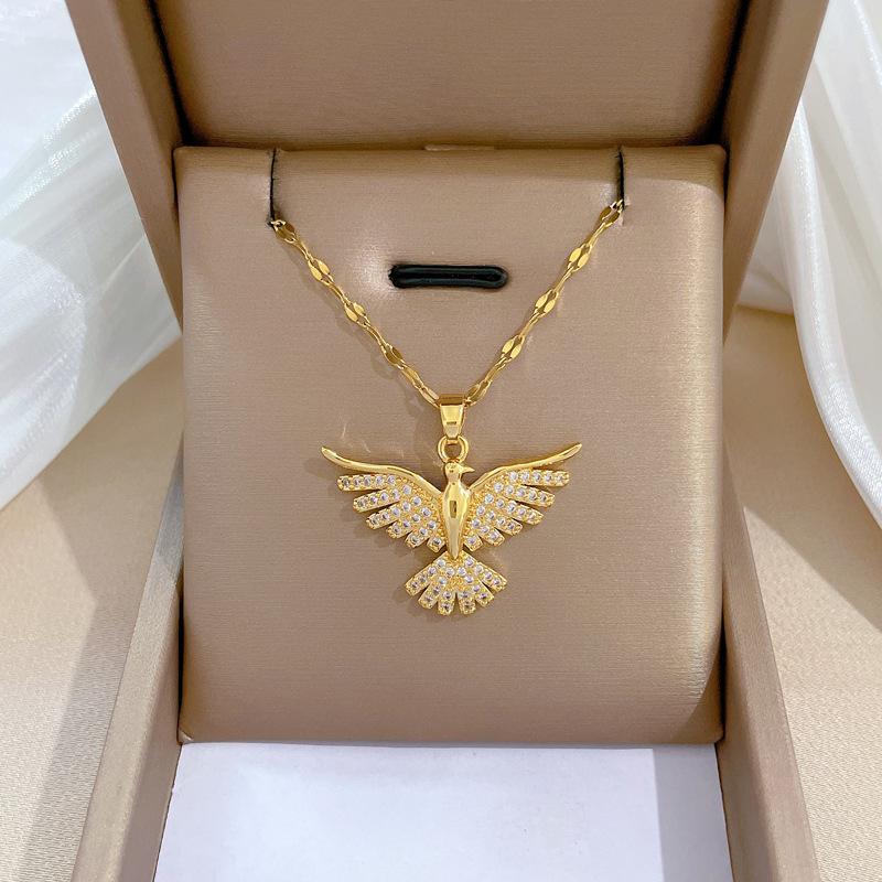 Gold Dove Pendant Necklace for Women Iced Out Crystal Bird Charm Stainless Steel Link Chain Jewelry Aesthetic Religious Holy Spirit Symbol Dainty Y2K Hip Hop Choker Gift for Her Tarnish Free Hypoallergenic Layering Daily Fashion Wear