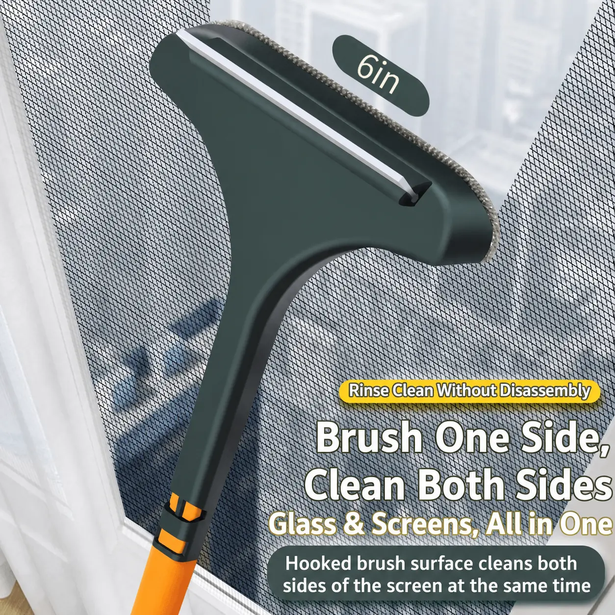 Window Screen Cleaning Tool, Handheld Screen Brush and Glass Squeegee for Window Mesh, Glass and Household Cleaning
