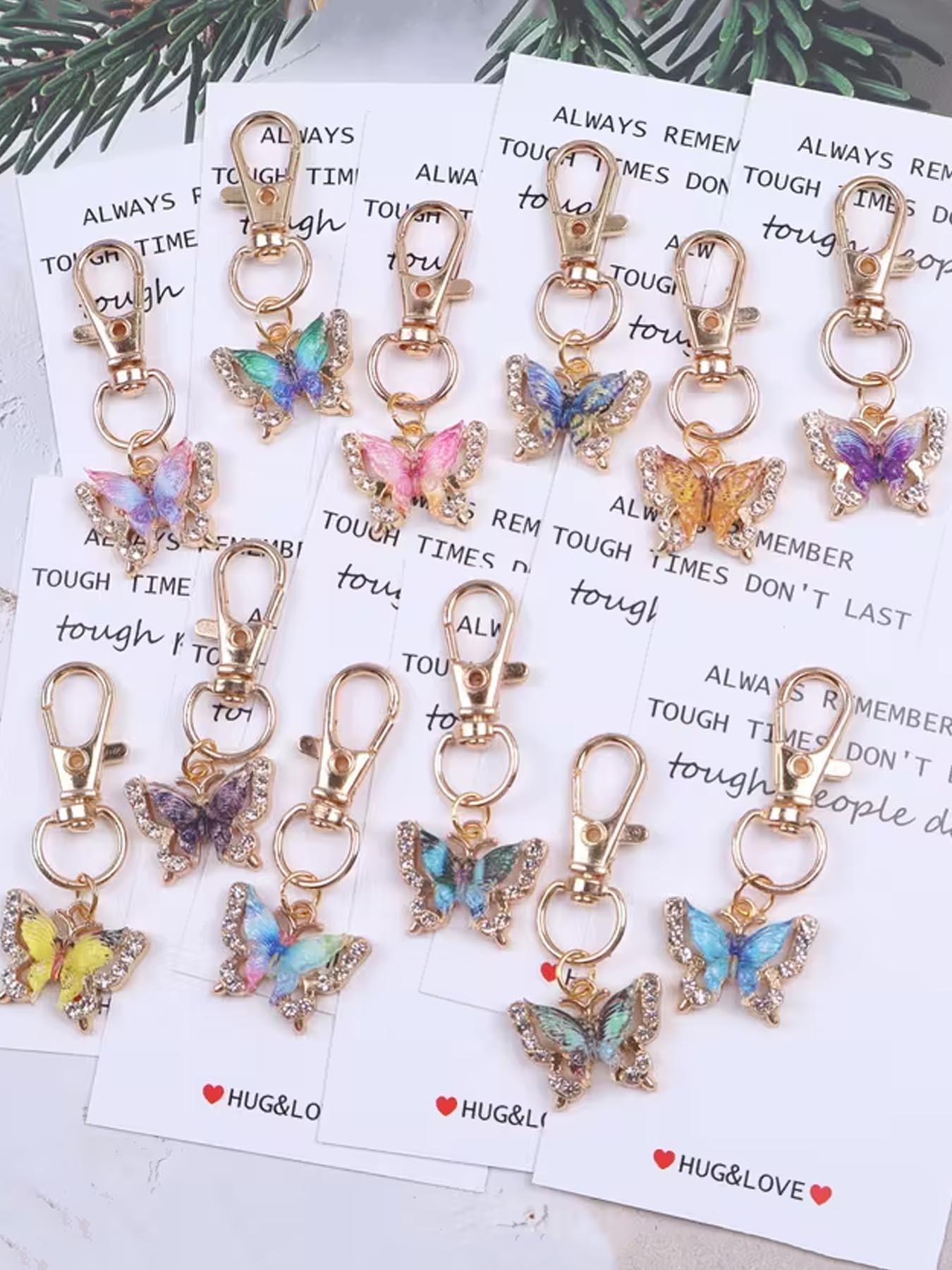 12PCS  Multi-color Small BUTTERFLY Keychain Set With 'HUG&LOVE' Pocket Hug Token, Used For Backpacks, Handbags And Car Key Decoration Accessories, For Anyone Who Needs Support And Affirmation. Fashion Commemorative Gift