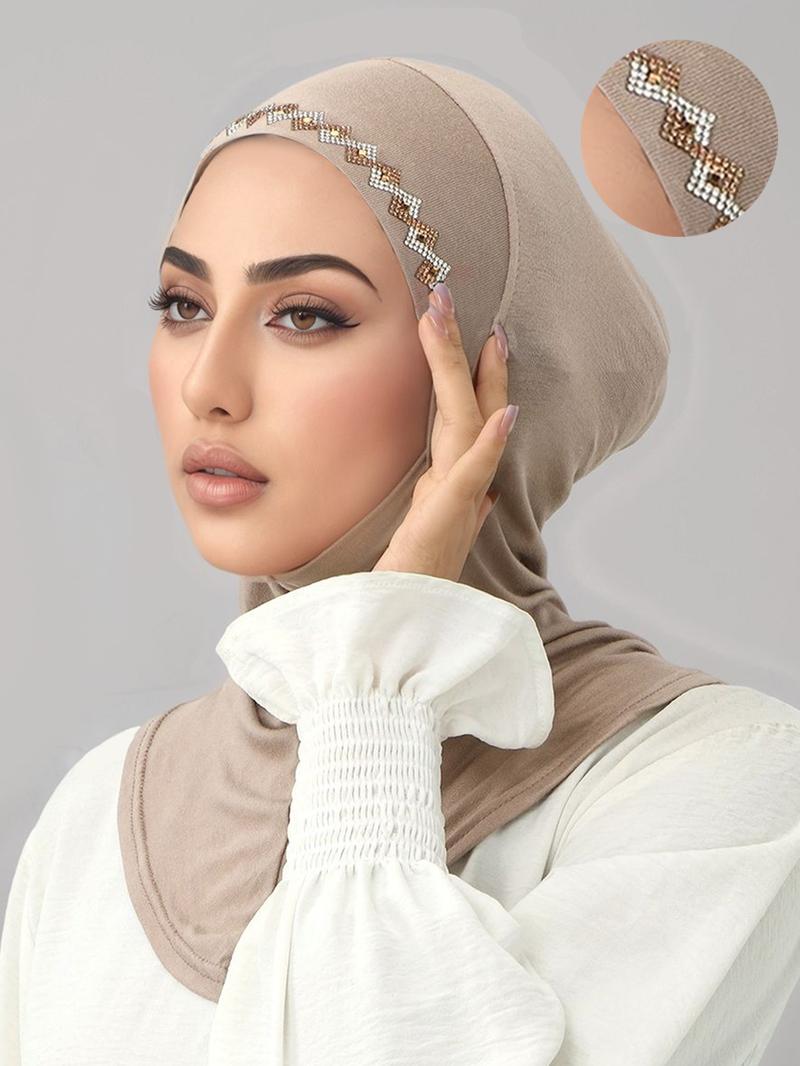 Women's Plain Rhinestone Hijab Cap, Modest Hijab, Lazy Headscarf Wrap, Soft Windproof, Ideal for Daily Prayer and Outdoor Use