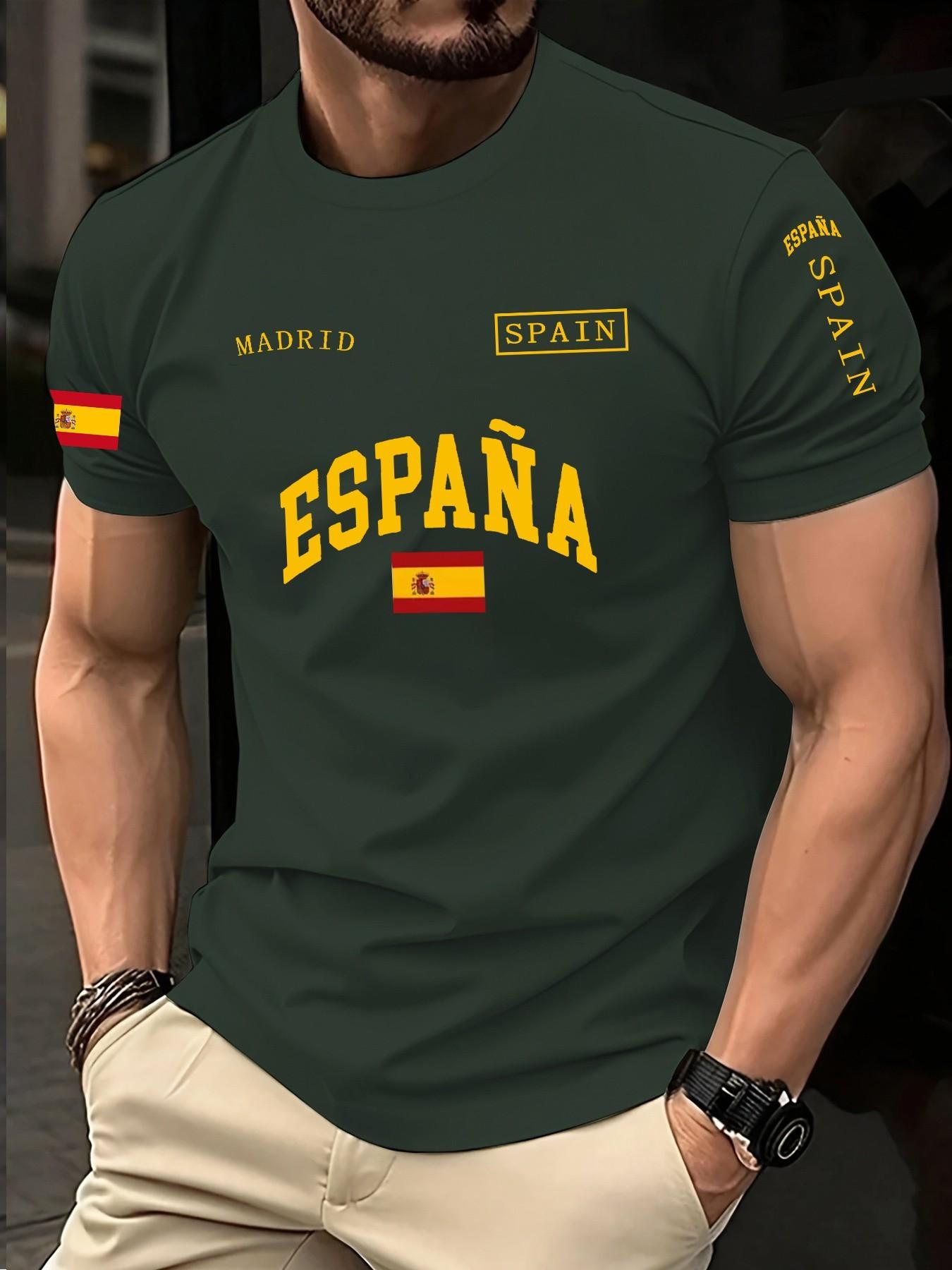 Men's Spanish Style Letter Print Short Sleeve T-Shirt, Summer New Arrival, Breathable Quick-Dry Casual Top, Streetwear Fashion