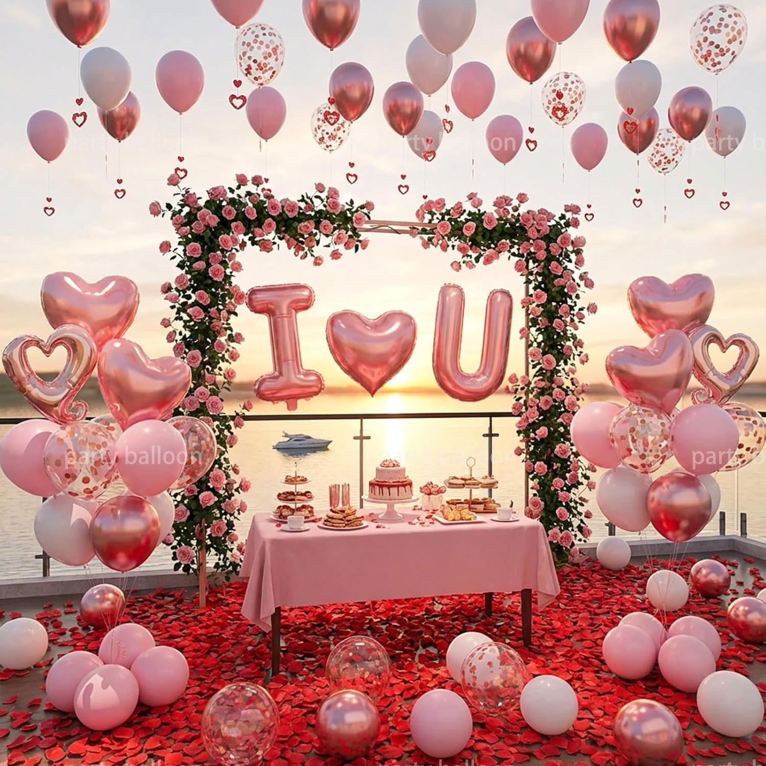 83 Piece Valentine's Day Rose Balloon Set, Romantic Decor for Weddings, Anniversaries, Cafes, Gardens, Proposal Scenes