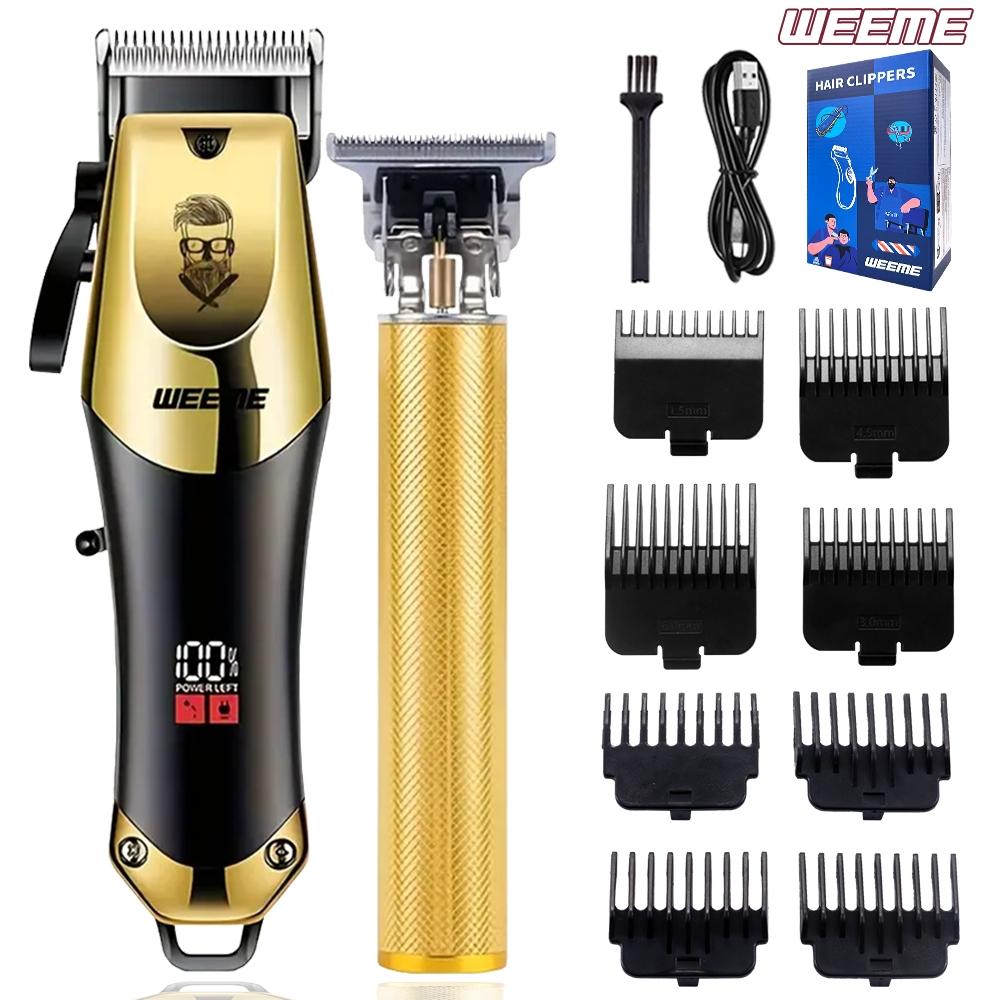 Professional Men's Hair Clipper Set, Cordless Clipper, USB Rechargeable Electric Shaver, Includes T-Blade Trimmer, 8 Guide Combs, Cleaning Brush & Cable