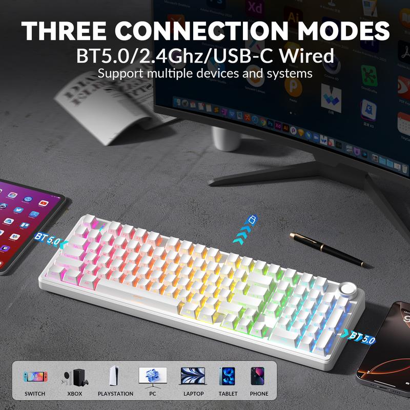 【Silent keyboard】AULA F99 Pro Wireless Mechanical Keyboard-Silent Version,BT5.0/2.4GHz/USB-C Hot Swappable Custom Keyboard,Gasket Structure,Pre-lubed Linear Switches RGB Backlit Computer Gaming Keyboards,White dealsforyoudays TikTokShopfalldealsforyou