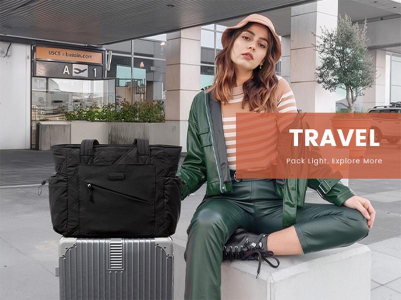 【Valentine's Day Gift】LOVEVOOK Laptop Tote Bag for Women, Large Quilted Puffer Tote bag with Four Cup Holders, Work and Travel Shoulder Bag, Lightweight Puffy bag, Nurse Handbag TikTokShopJumpstartSale