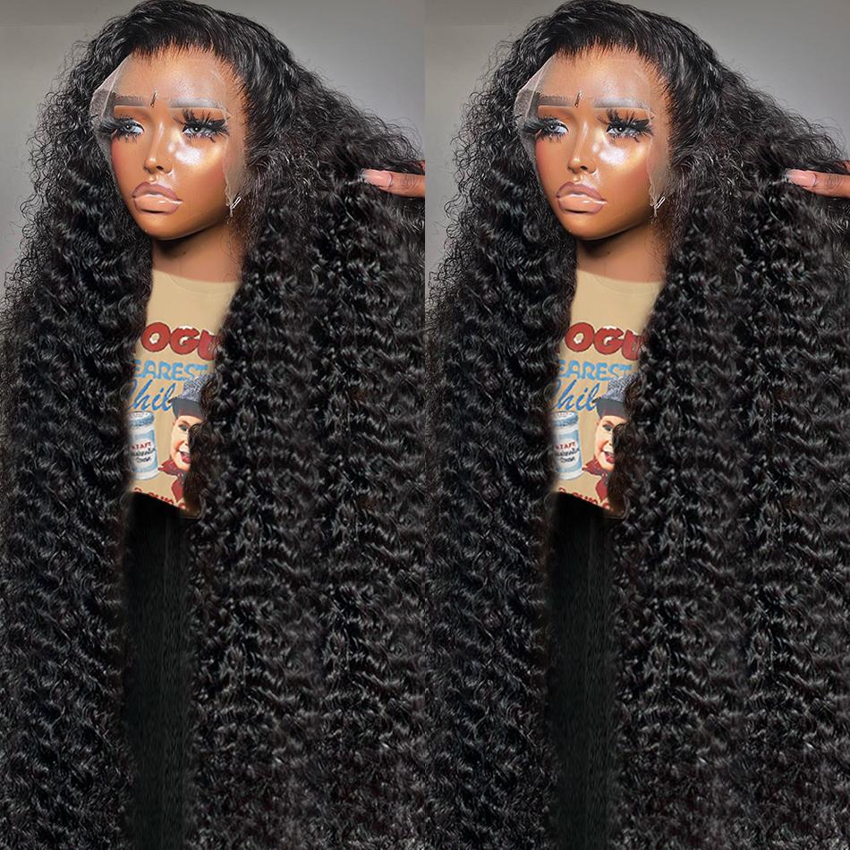 Bling Hair VIP 38 36 34 inch Kinky Curly Lace Front Wigs Human Hair Pre Plucked 180% Density 13x4 13x6 HD Transparent Lace Frontal Curly Wigs Human Hair Deep Curly Human Hair Wigs For Women Natural Black