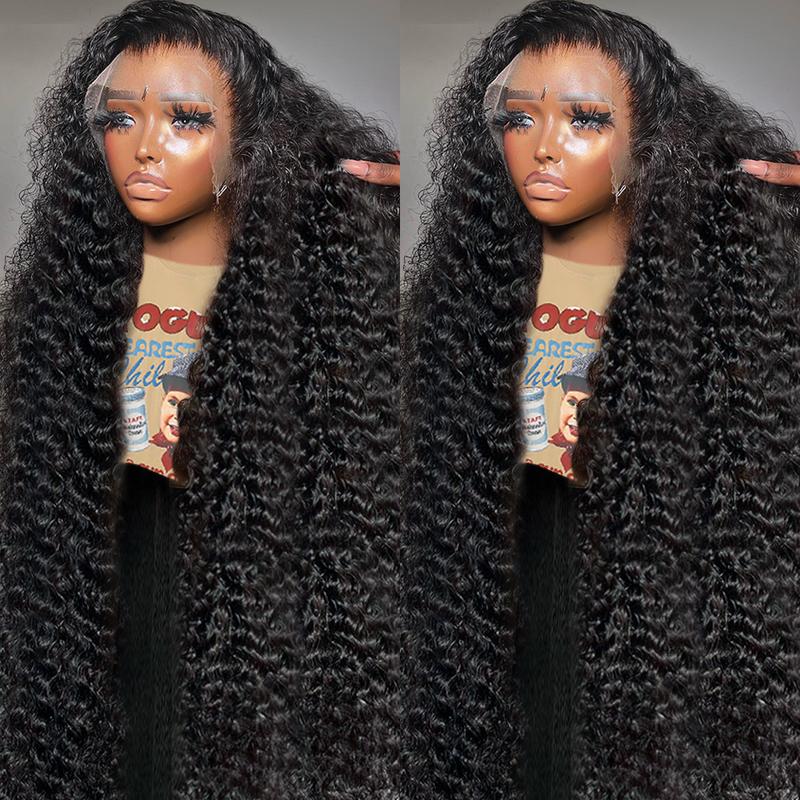 Bling Hair VIP 38 36 34 inch Kinky Curly Lace Front Wigs Human Hair Pre Plucked 180% Density 13x4 13x6 HD Transparent Lace Frontal Curly Wigs Human Hair Deep Curly Human Hair Wigs For Women Natural Black