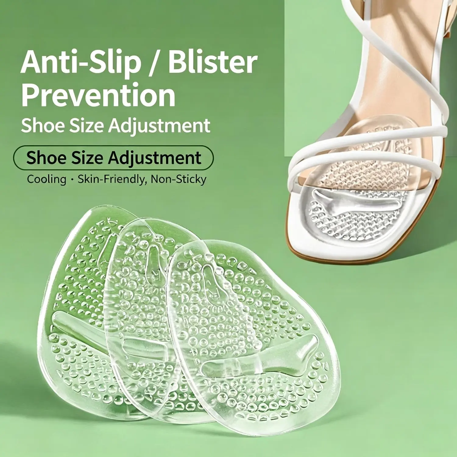 Gel Insoles for High Heels, Non‑Slip Silicone Half‑Size Inserts, Breathable Moisture‑Absorbent Foot Pads