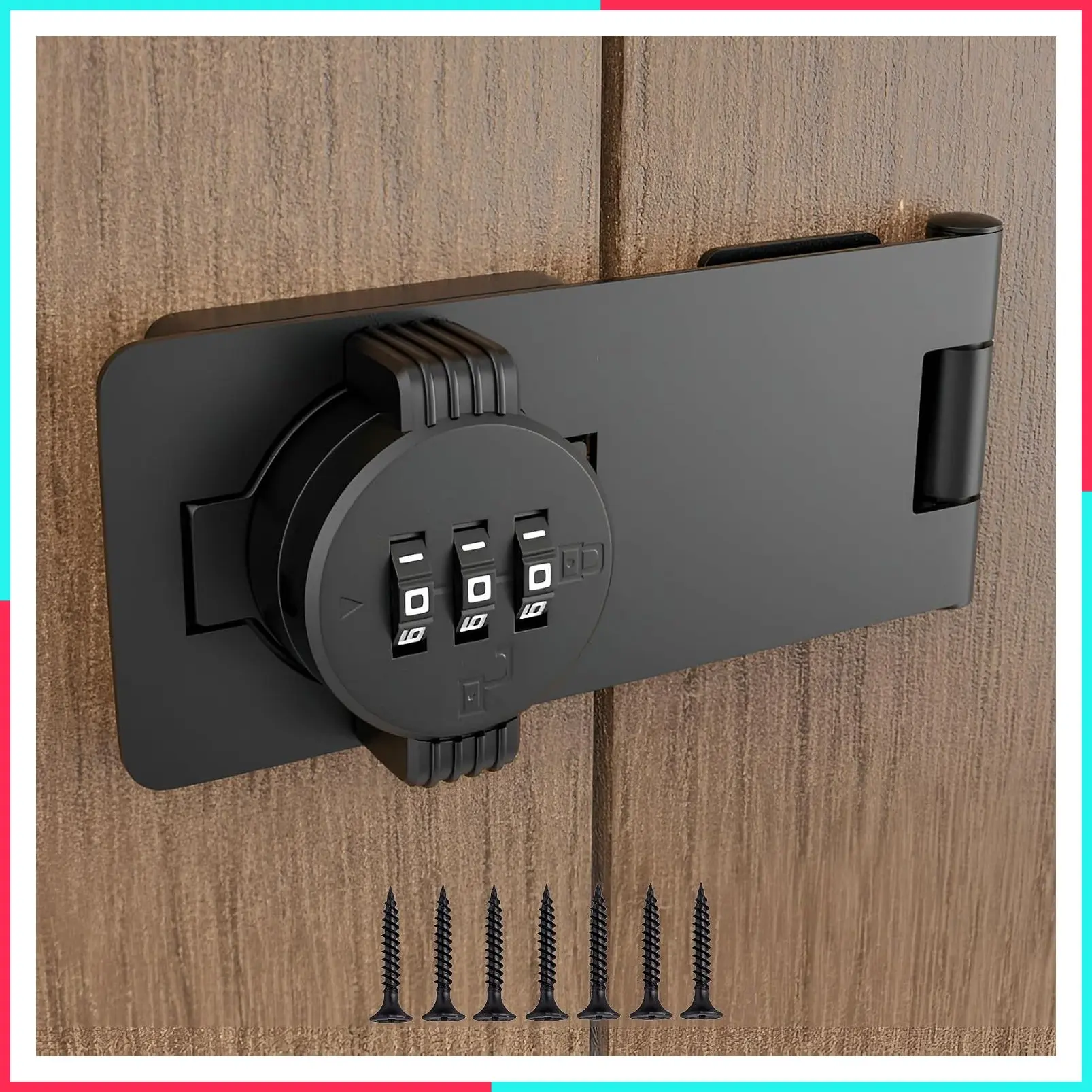 3-Digit Combination Lock with Twist Knob Hasp Latch, Keyless Zinc Alloy Door Lock with Password Code for Kitchen Drawers, Cabinets and Cupboards, Black