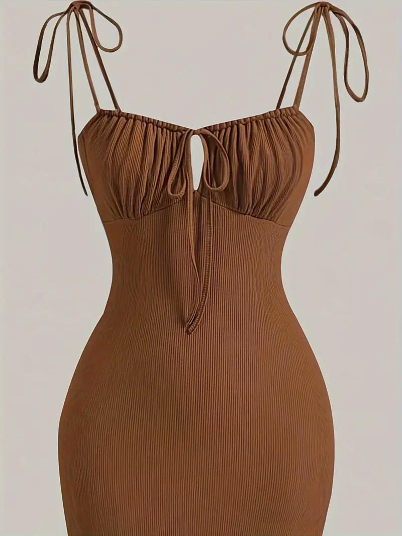 Women's Plain Ruched Tie Front Cami Dress, Elegant Sleeveless Tie Shoulder Dress for Party Dating Wear, Ladies Summer Clothes