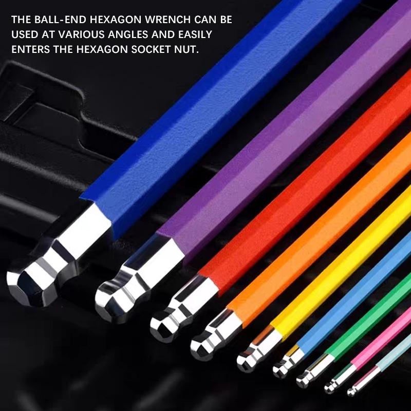 9-Piece Hex Ball Head Wrench Set, Multi-Size Colorful Allen Wrenches, Screwdriver Set with Storage Clips, Chrome Vanadium Steel High Hardness