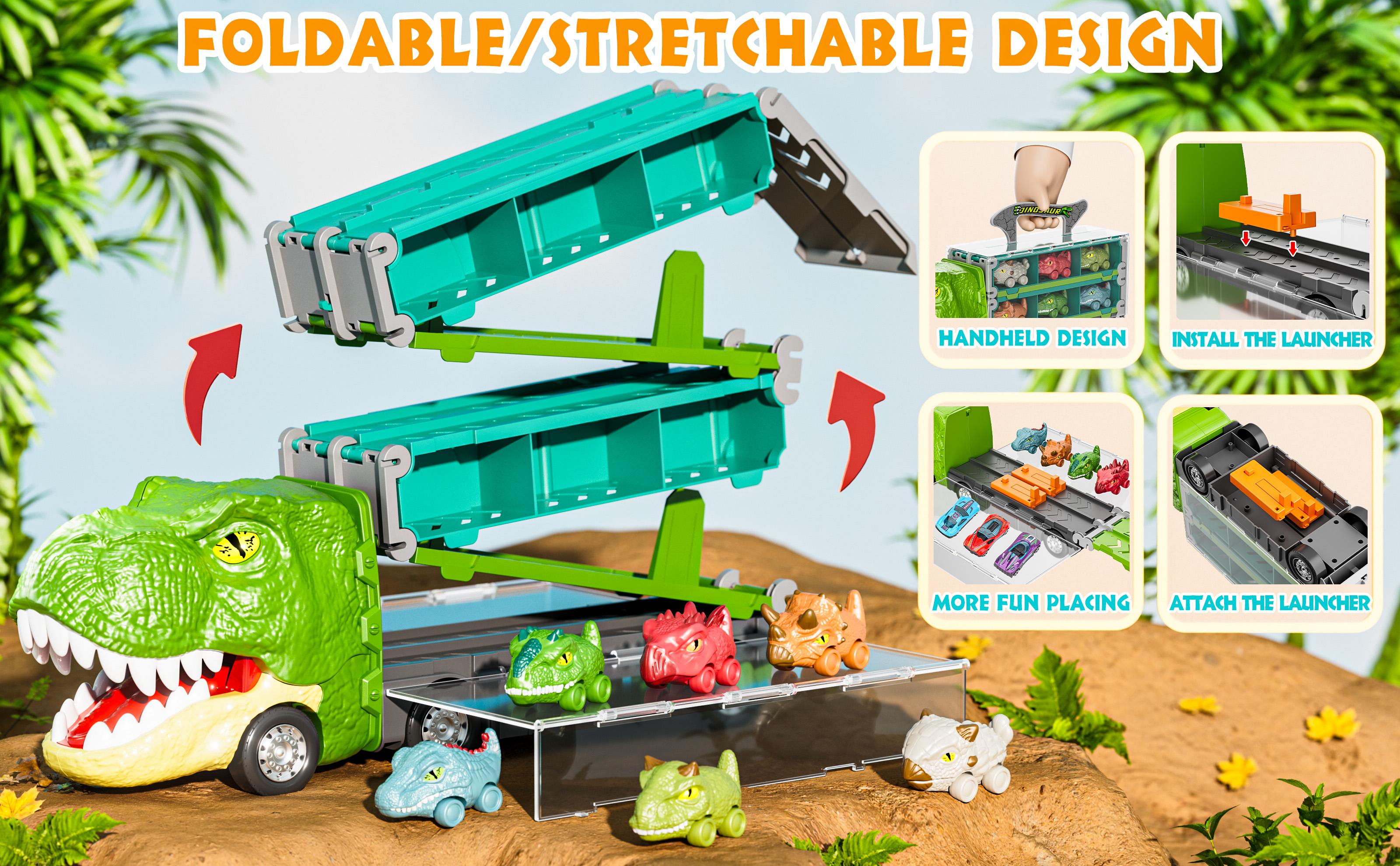 Dinosaur Truck Toys Princess car Unicorn car for Birthday Gift Idea, 2 Player Race Mode, transport carrier truck toddler Toys for Kids, 63 Inch Foldable Race Tyrannosaurus Track with 6 Dino Cars & 6 Die-cast Cars Durable Safety, kids christmas gifts Dinosaur Truck Toys Princess car Unicorn car for Birthday Gift Idea, 2 Player Race Mode, transport carrier truck toddler Toys for Kids, 63 Inch Foldable Race Tyrannosaurus Track with 6 Dino Cars & 6 Die-cast Cars Durable Safety, kids christmas gifts