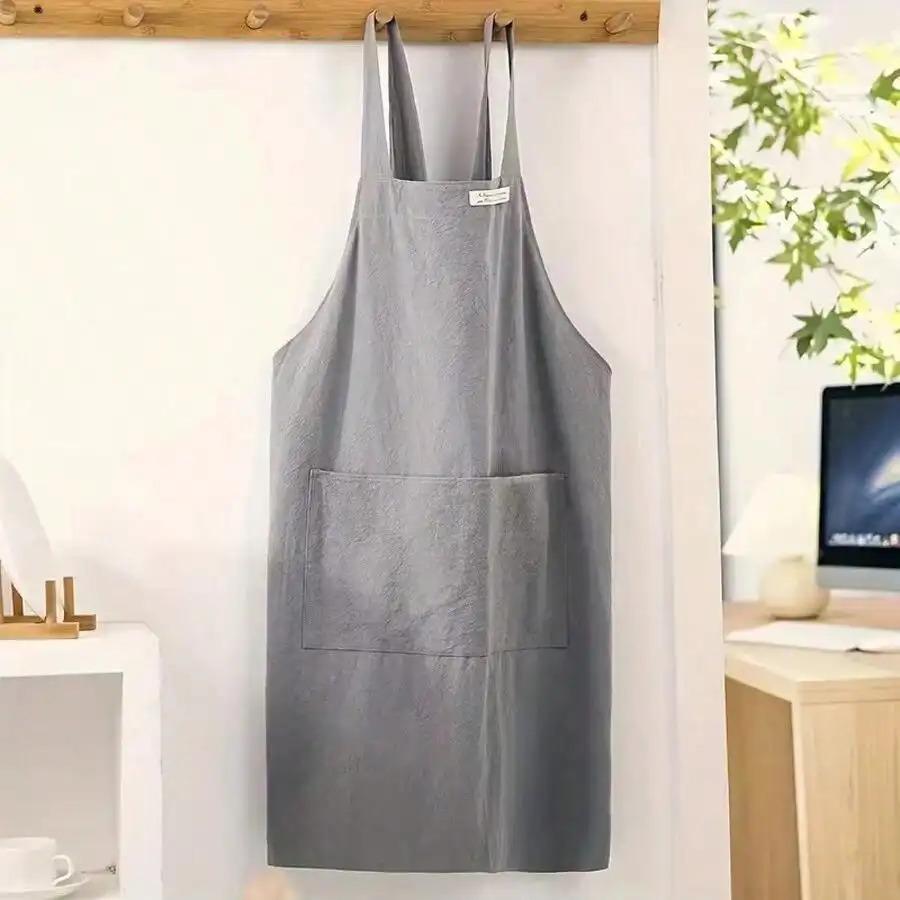 Solid Color Apron with Pocket, Breathable Apron for Women, Adjustable Strap Apron for Home Kitchen Garden Coffee Shop Outdoor Cooking, Easy Cleaning Apron, Kitchen Cooking Aprons