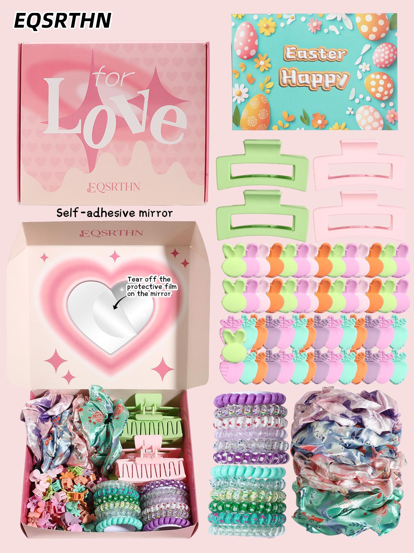 106-Piece Women's Hair Styling Gift Box, Easter Trending Hit! Includes Claw Clips, Hair Ties, etc. Easily Create Diverse Hairstyles, Self-Adhesive Mirror for Easy Touch-Ups, Perfect for Festival Parties and Daily Use, a Must-Have for Beauty!