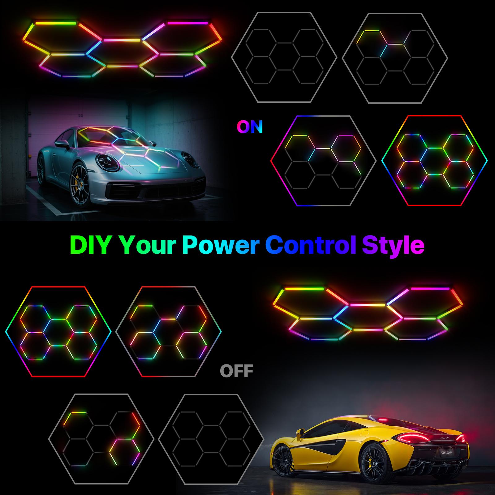 HYPERLITE RGB hexagonal light smart modular honeycomb light application, party office, garage light, LED wall decorative light, remote control, LED light, music synchronization, DIY color ceiling light Adjustable Lighting Options, SpringGlowUp