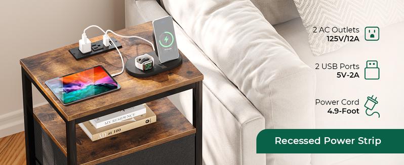 Huuger Nightstand with Charging Station, 27.6 Inch Side Table with Fabric Drawers, End Table Bedside Table with USB-C Port and Outlets