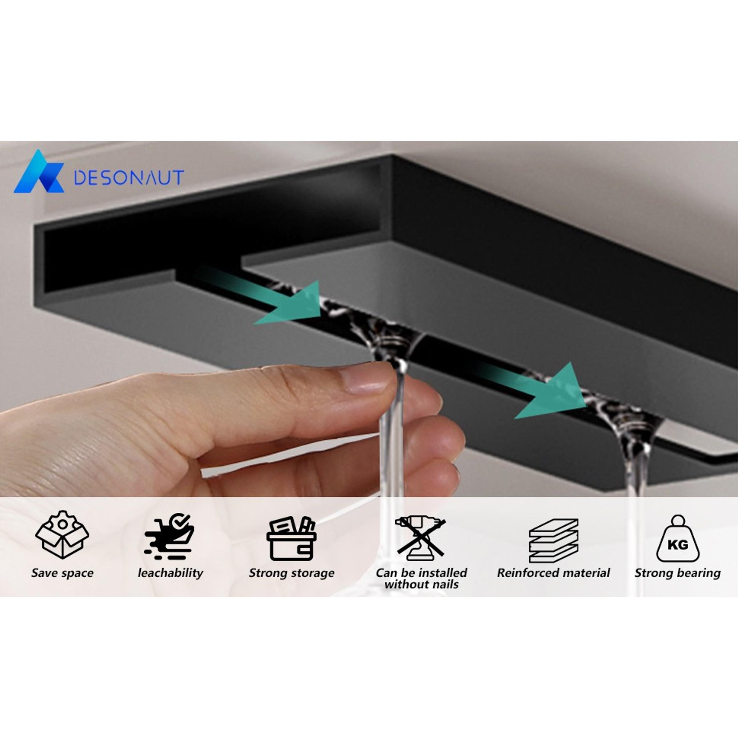 Wine Glass Holder Stemware Rack Hanger Under Cabinet or Counter for Bar,Kitchen and Restaurant Set of 4(black)