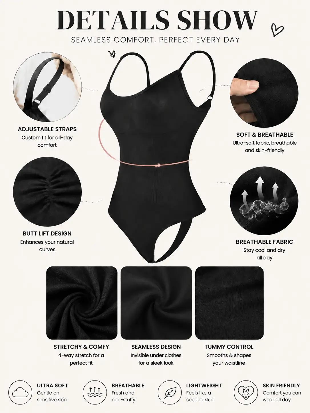 Women's adjustable strap bodysuit shapewear, Under dress shapewear, seamless stretch sculpting wear, tummy control waist trainer, butt lifting shaping lingerie, breathable smooth base layer, curve enhancing design, perfect for daily wear and fitness