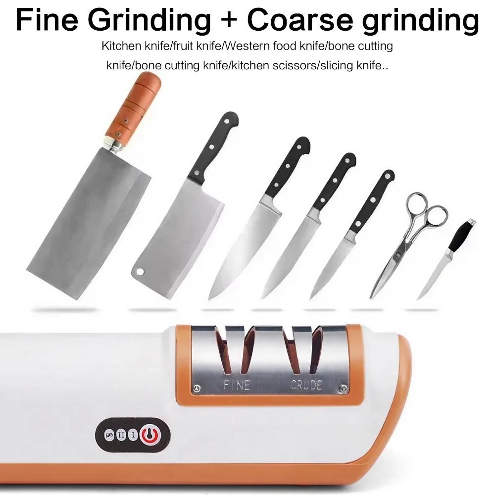 Two-Stage Electric Knife Sharpener: Fast & Efficient Blade Repair Tool. Portable & Powerful Whetstone for Kitchen & Outdoor Use. Professional Knife, Scissor & Hatchet Sharpening Kit with Anti-Slip Base. Ideal for Home & Camping.